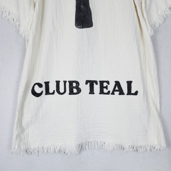 Club Teal Robe Womens One Size Cream Off White Hand Made Palm Tree Resort Kimono - Picture 11 of 11